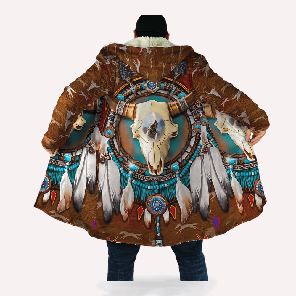 Native American Coat, Proud Tradition Threads Native American 3D All Over Printed Hooded Cloak Coat