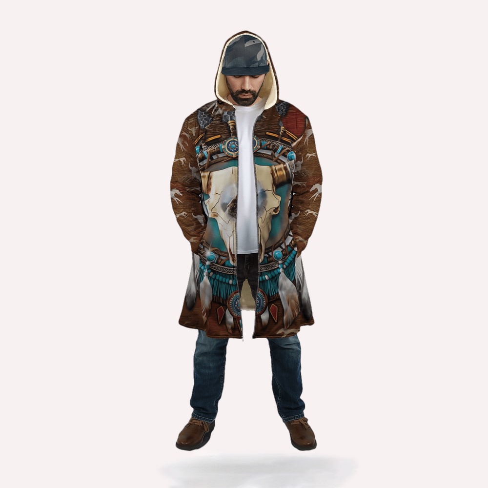 Native American Coat, Proud Tradition Threads Native American 3D All Over Printed Hooded Cloak Coat