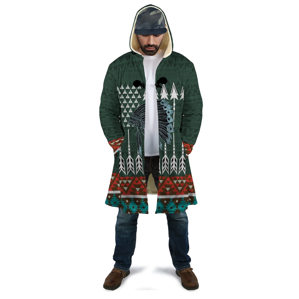 Native American Coat, Show Determination Native American 3D All Over Printed Hooded Cloak Coat