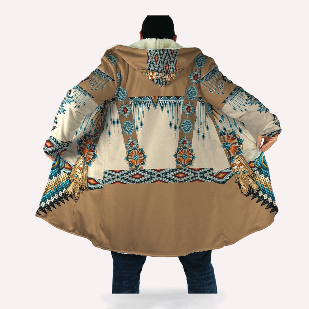 Native American Coat, Sky Blue Native American 3D All Over Printed Hooded Cloak Coat