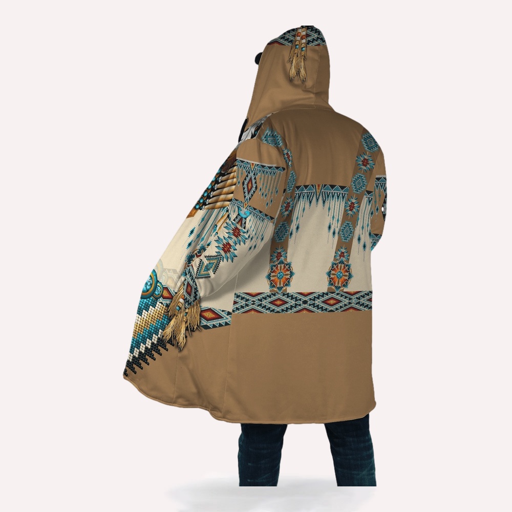 Native American Coat, Sky Blue Native American 3D All Over Printed Hooded Cloak Coat