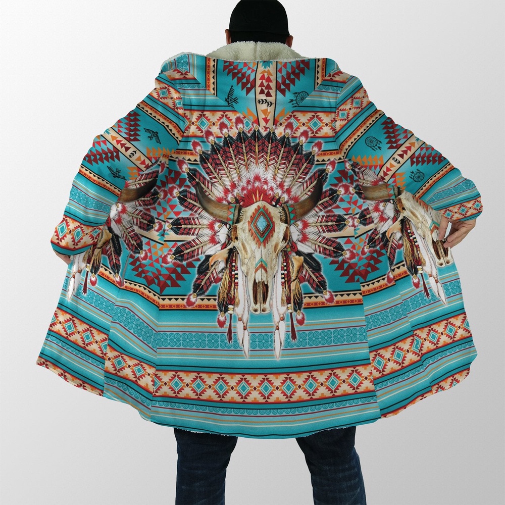 Native American Coat, Thank God Native American 3D All Over Printed Hooded Cloak Coat Native American Coat, Thank God Native American 3D All Over Printed Hooded Cloak Coat