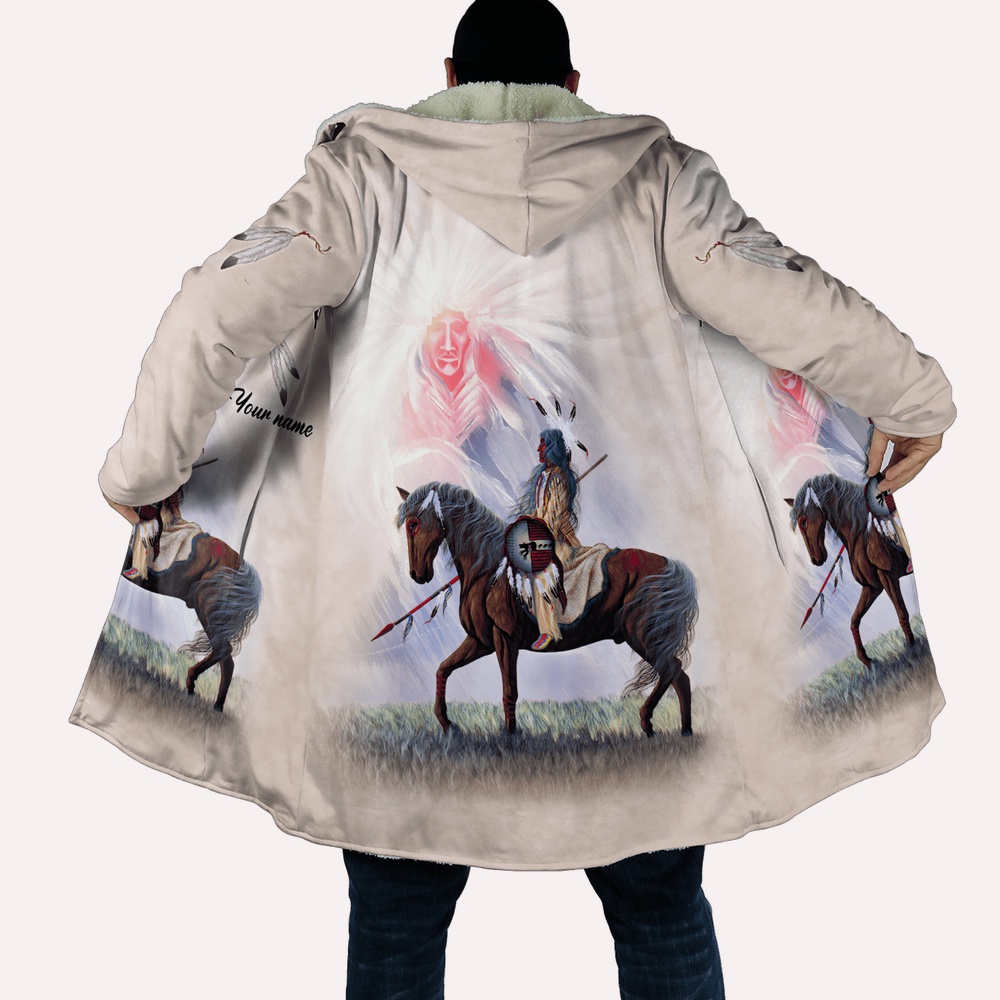 Native American Coat, Warrior Native American All Over Printed Hooded Cloak Coat Native American Coat, Warrior Native American All Over Printed Hooded Cloak Coat