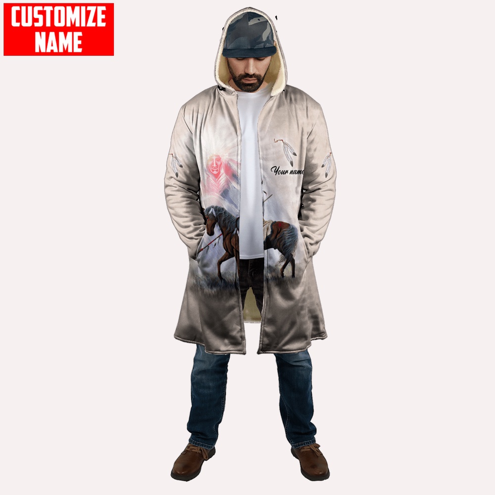 Native American Coat, Warrior Native American All Over Printed Hooded Cloak Coat Native American Coat, Warrior Native American All Over Printed Hooded Cloak Coat