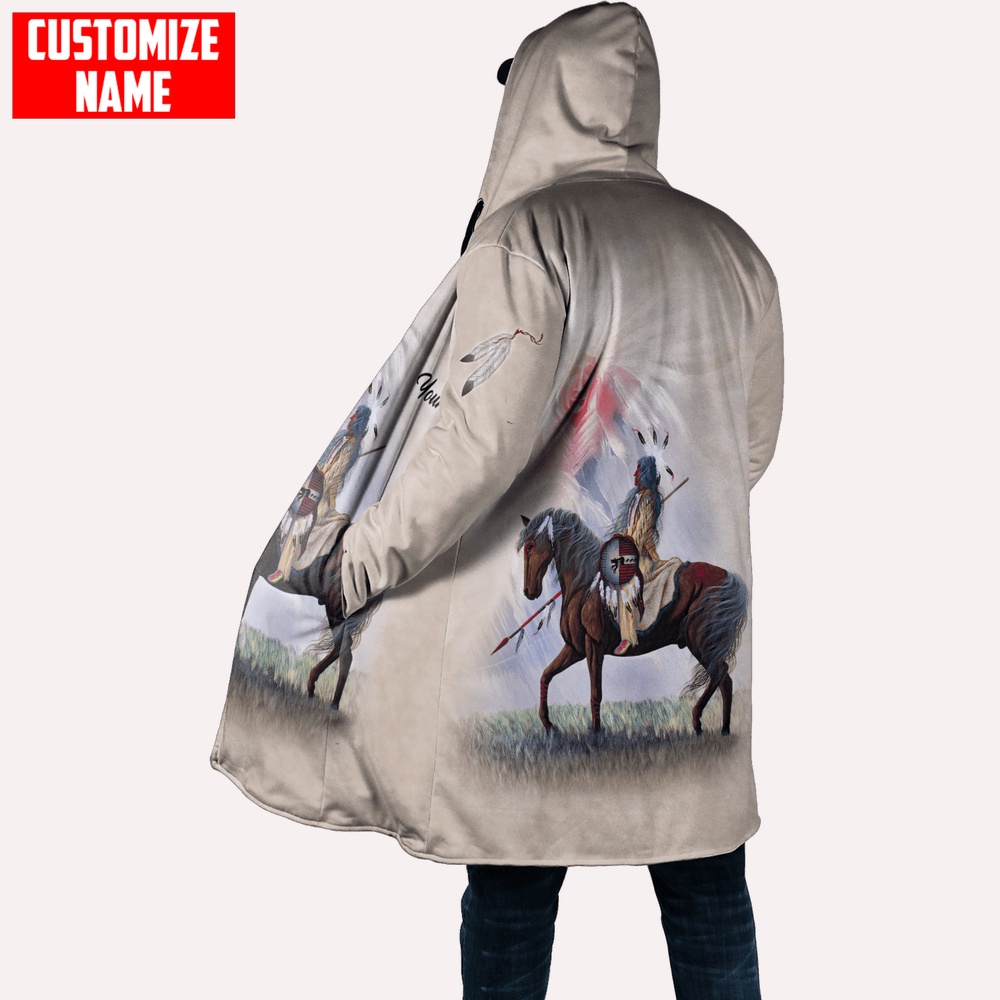 Native American Coat, Warrior Native American All Over Printed Hooded Cloak Coat Native American Coat, Warrior Native American All Over Printed Hooded Cloak Coat
