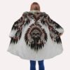 Native American Coat, White Wolves Native American All Over Printed Hooded Cloak Coat, Native American Hoodies