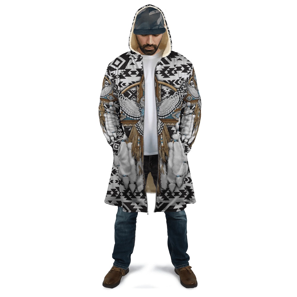 Native American Coat, White Owl Native American 3D All Over Printed Hooded Cloak Coat Native American Coat, White Owl Native American 3D All Over Printed Hooded Cloak Coat