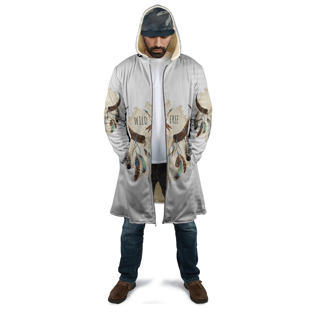 Native American Coat, Wild Free Native American 3D All Over Printed Hooded Cloak Coat Native American Coat, Wild Free Native American 3D All Over Printed Hooded Cloak Coat