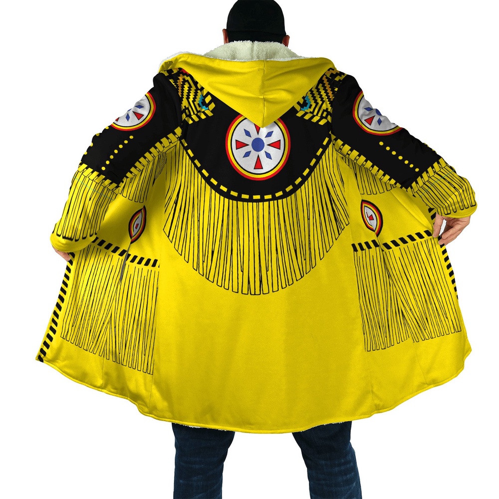 Native American Coat, Yellow Native American 3D All Over Printed Hooded Cloak Coat Native American Coat, Yellow Native American 3D All Over Printed Hooded Cloak Coat