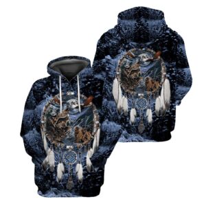 Native American Hoodie, Animals Under The Moon Native American 3D All Over Printed Hoodie, Native American Style Hoodie