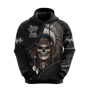 Native American Hoodie, Big Skull Native American 3D All Over Printed Hoodie, Native American Style Hoodie