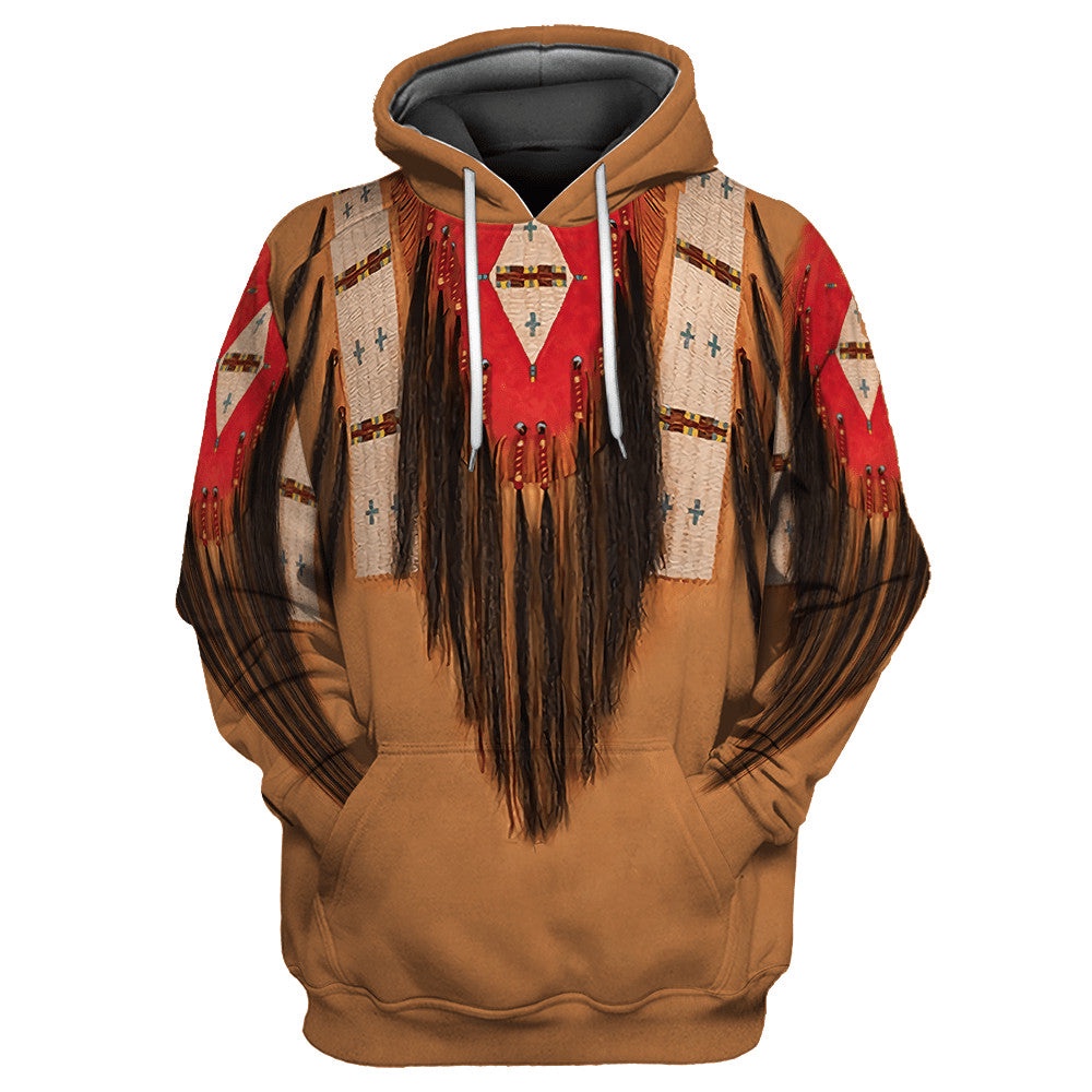 Native American Hoodie, Brown Elegance Native American 3D All Over Printed Hoodie, Native American Style Hoodie