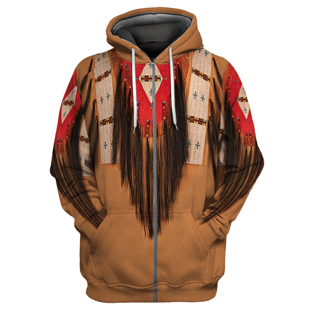Native American Hoodie, Brown Elegance Native American 3D All Over Printed Hoodie, Native American Style Hoodie