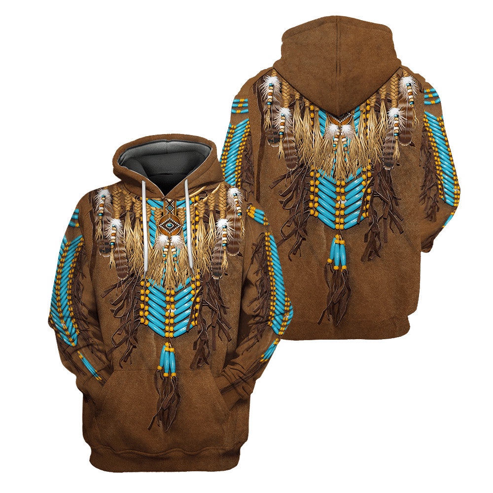 Native American Hoodie, Brown Vip Native American 3D All Over Printed Hoodie, Native American Style Hoodie
