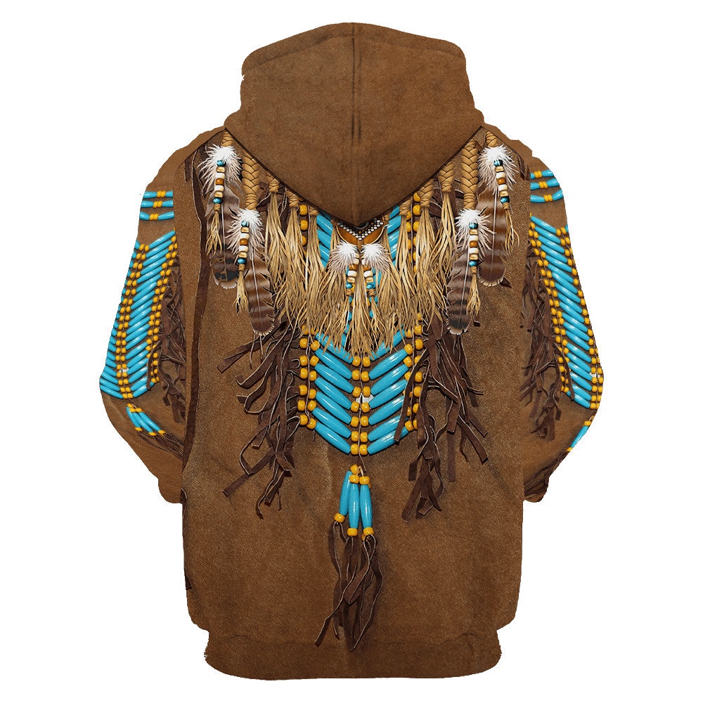 Native American Hoodie, Brown Vip Native American 3D All Over Printed Hoodie, Native American Style Hoodie