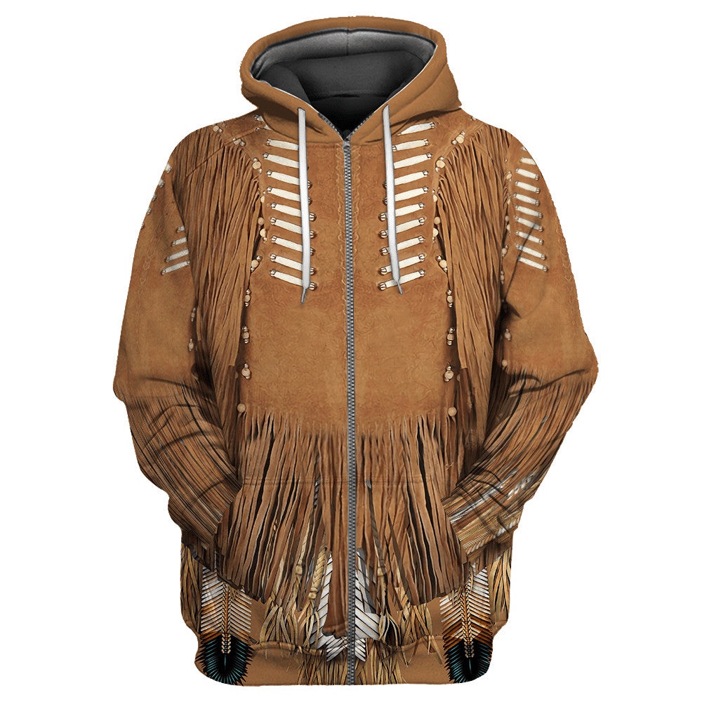 Native American Hoodie, Cow Leather Pattern Native American 3D All Over Printed Hoodie, Native American Style Hoodie