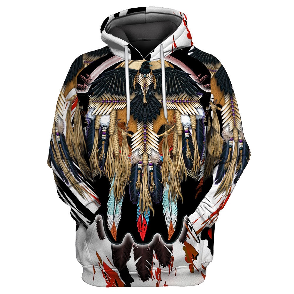 Native American Hoodie, Crow Symbol Native American 3D All Over Printed Hoodie, Native American Style Hoodie