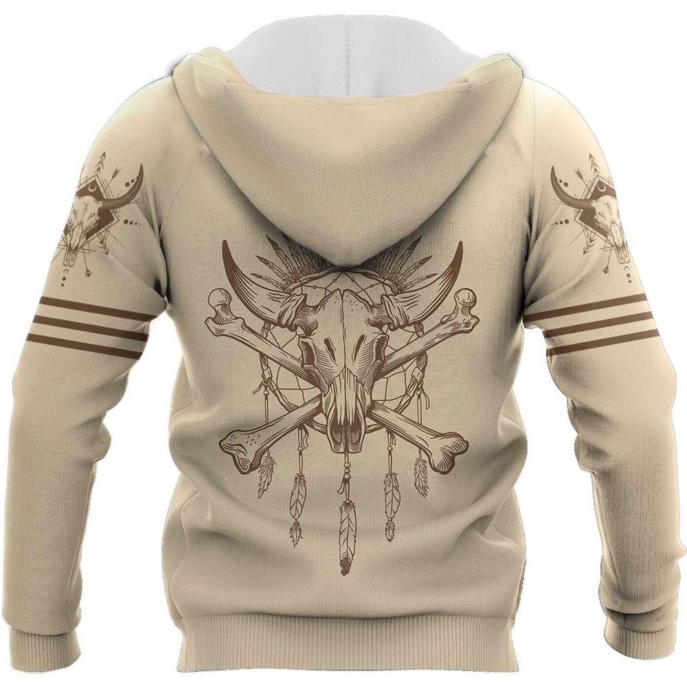 Native American Hoodie, Custom Name Bull Skull Native American 3D All Over Printed Hoodie, Native American Style Hoodie