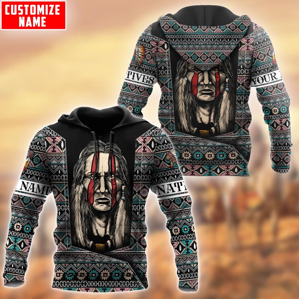 Native American Hoodie, Customized Name Brocade Patterns Native American 3D All Over Printed Hoodie, Native American Style Hoodie