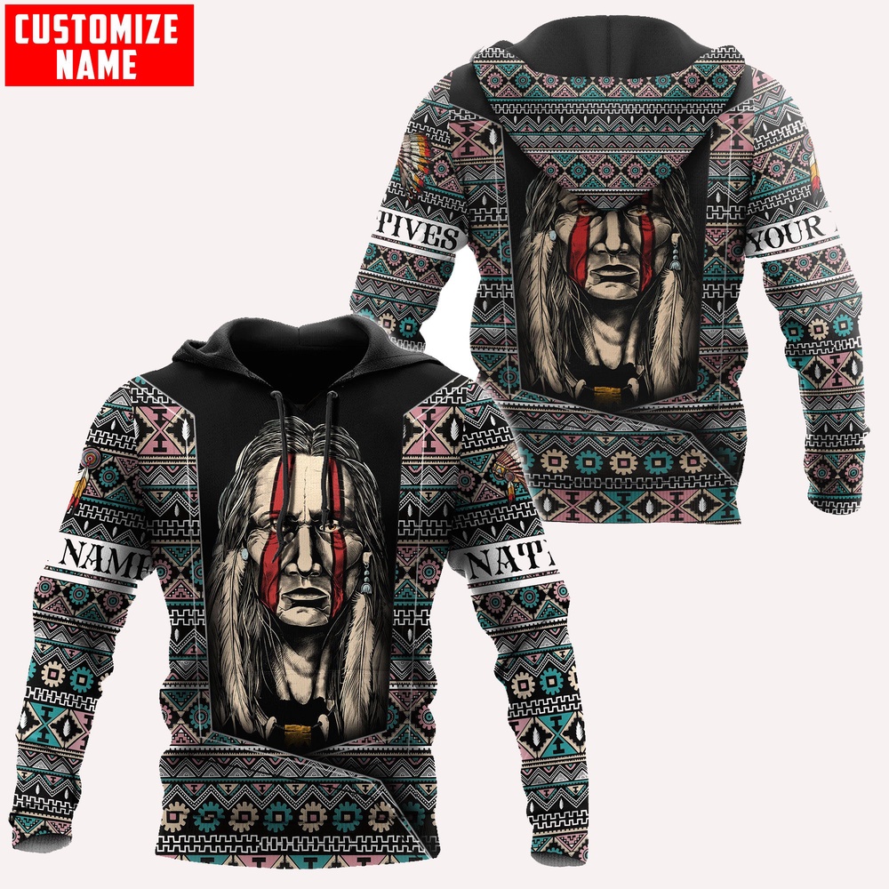 Native American Hoodie, Customized Name Brocade Patterns Native American 3D All Over Printed Hoodie, Native American Style Hoodie