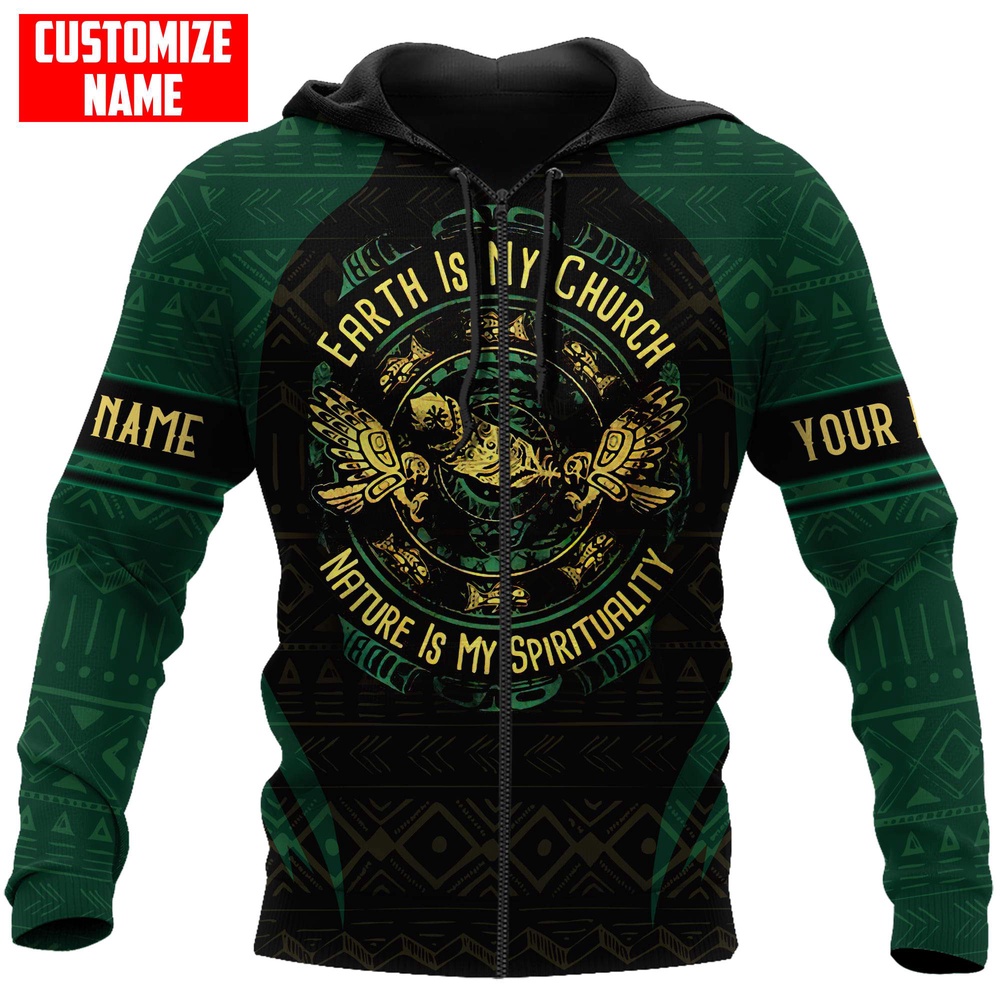 Native American Hoodie, Customized Name Earth Is My Church Native 3D All Over Printed Hoodie, Native American Style Hoodie