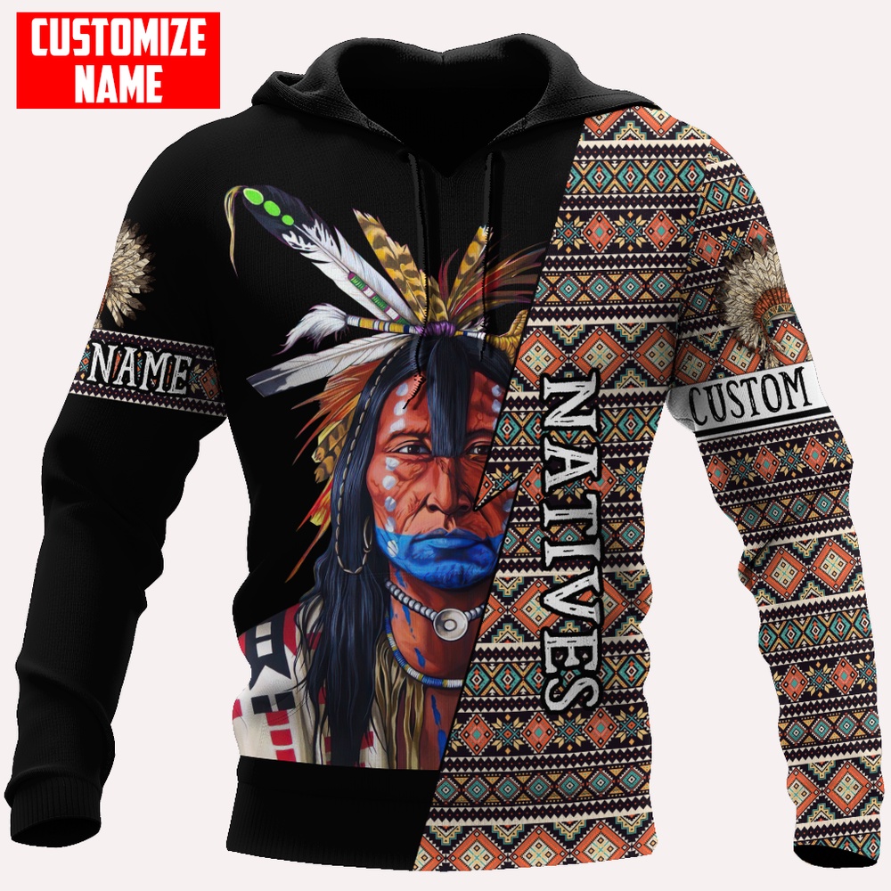 Native American Hoodie, Customized Name Ethnic Tribal Pattern Native American 3D All Over Printed Hoodie, Native American Style Hoodie