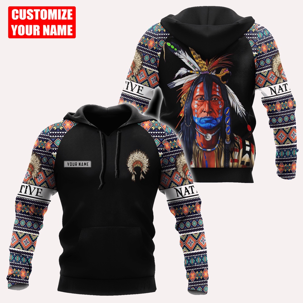 Native American Hoodie, Customized Name Leader Native American 3D All Over Printed Hoodie, Native American Style Hoodie