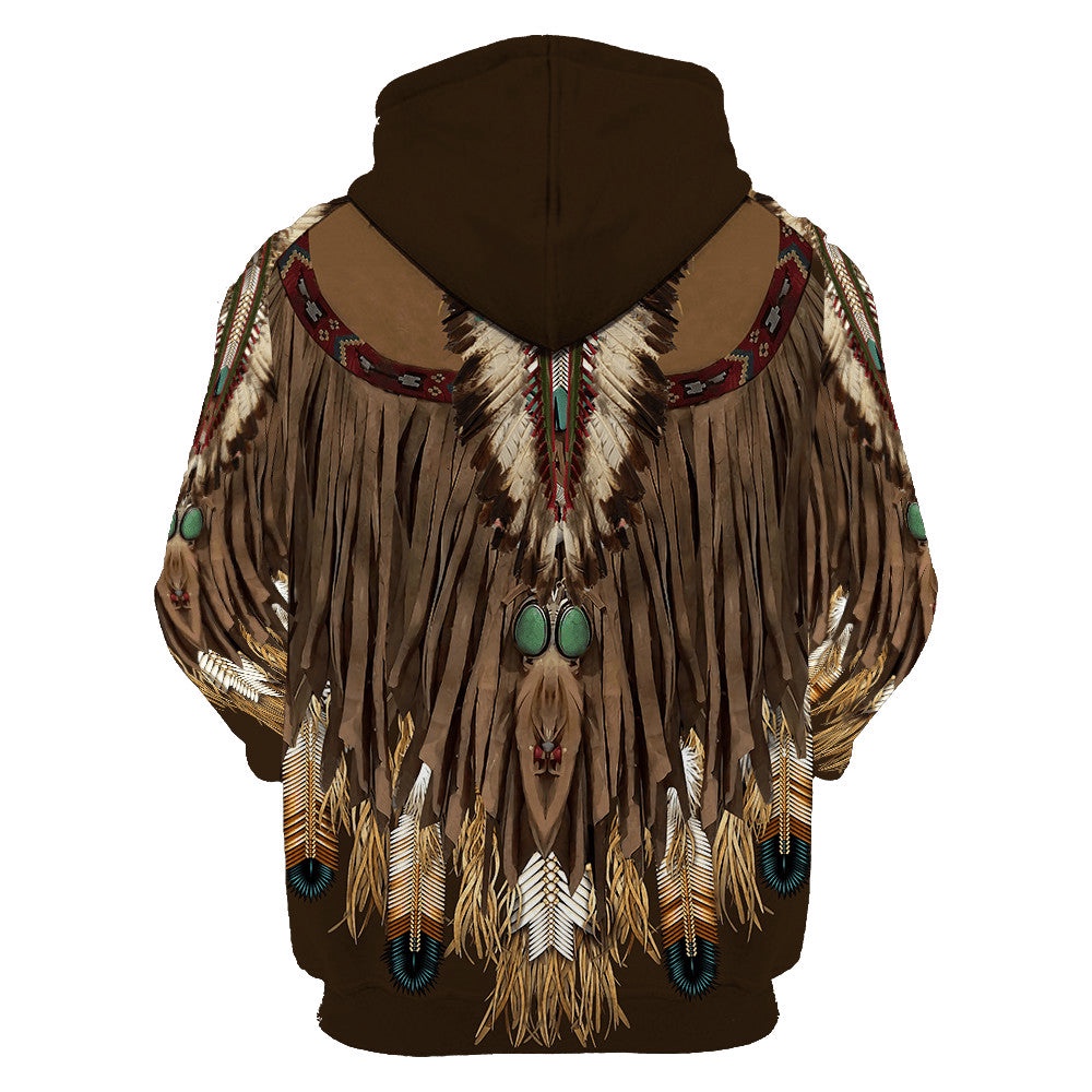 Native American Hoodie, Dark Brown Native American 3D All Over Printed Hoodie, Native American Style Hoodie