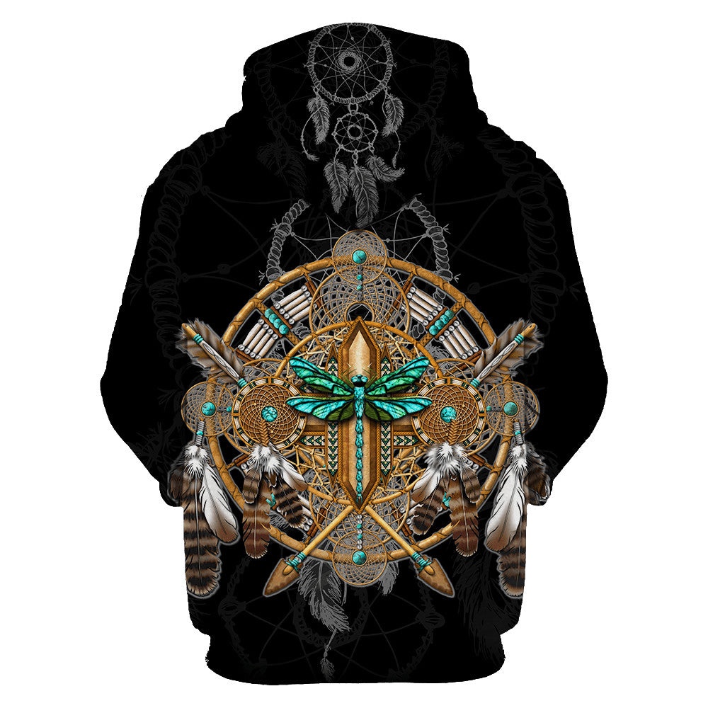 Native American Hoodie, Dragonfly Motif Native American 3D All Over Printed Hoodie, Native American Style Hoodie