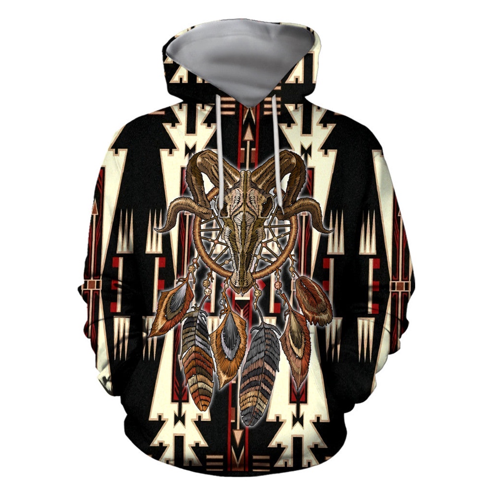 Native American Hoodie, Gazelle Skull Native American 3D All Over Printed Hoodie, Native American Style Hoodie