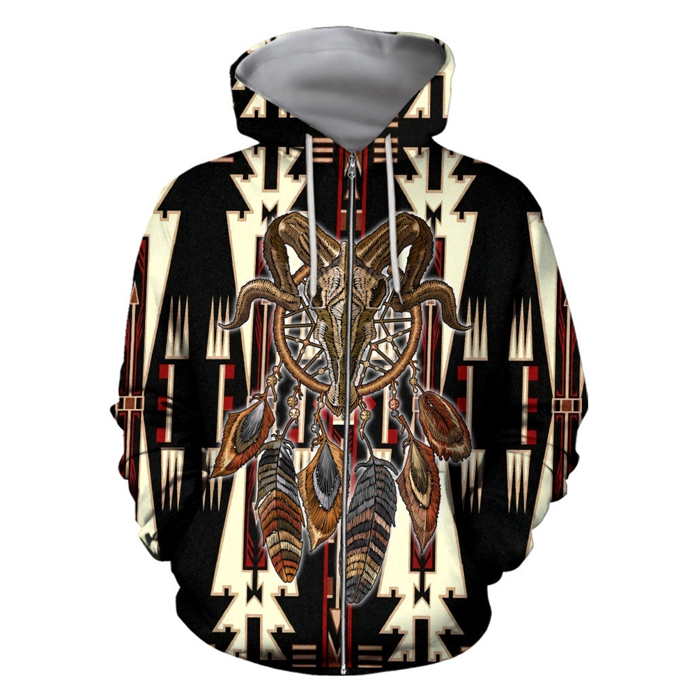Native American Hoodie, Gazelle Skull Native American 3D All Over Printed Hoodie, Native American Style Hoodie