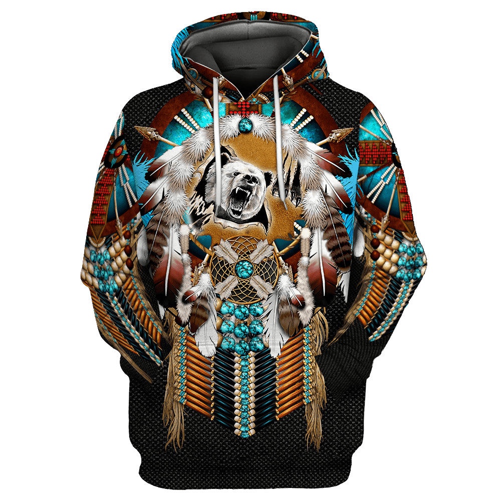 Native American Hoodie, Mighty Bear Native American 3D All Over Printed Hoodie, Native American Style Hoodie