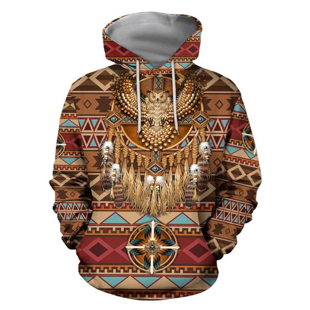 Native American Hoodie, Owl Bird Native American 3D All Over Printed Hoodie, Native American Style Hoodie