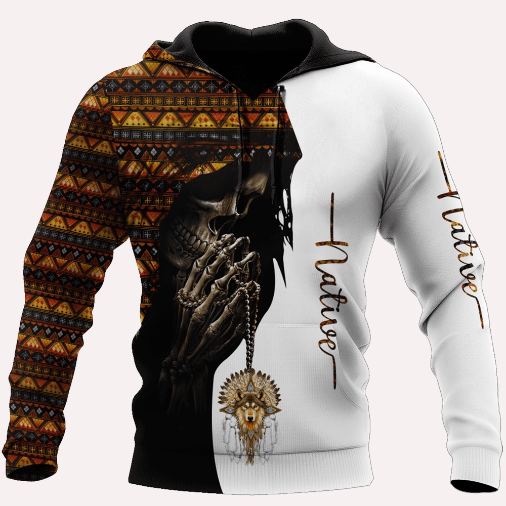 Native American Hoodie, Praying Native American Skull 3D All Over Printed Hoodie, Native American Style Hoodie