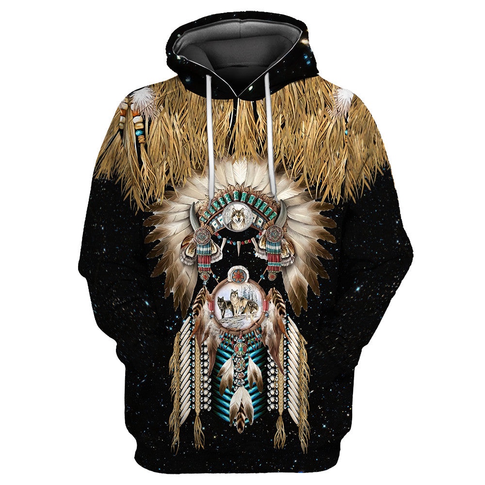 Native American Hoodie, Retro Tribal Style Pattern Native American 3D All Over Printed Hoodie, Native American Style Hoodie
