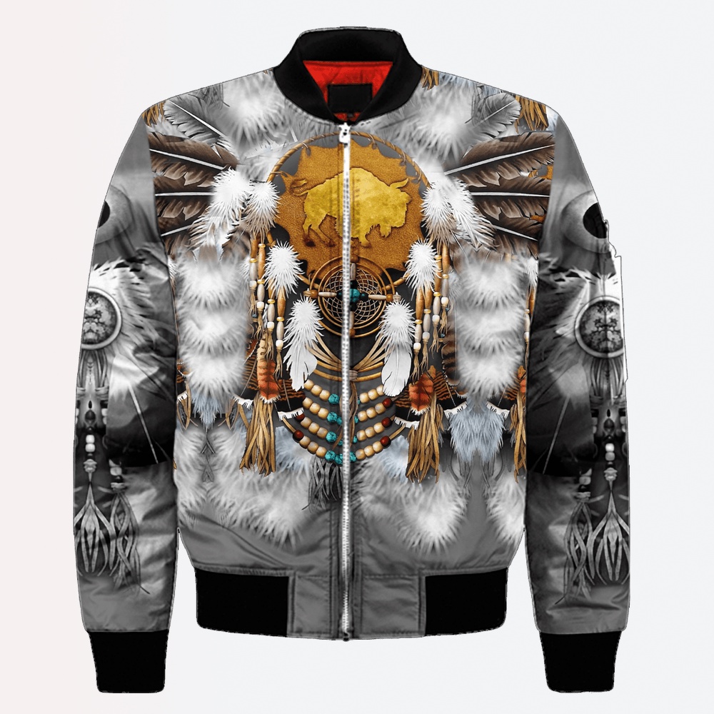 Native American Jacket, Feather Pattern Native American 3D All Over Printed Bomber Jacket