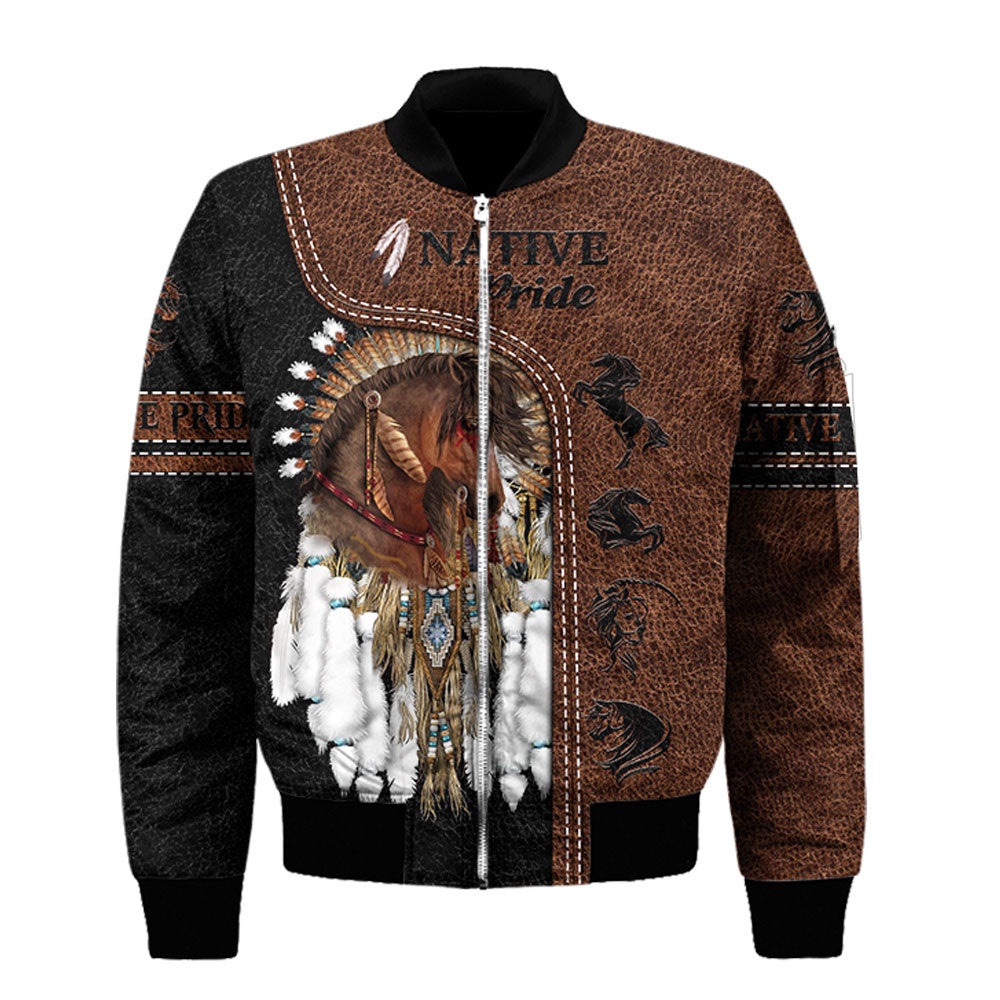 Native American Jacket, Horse Native American 3D All Over Printed Bomber Jacket