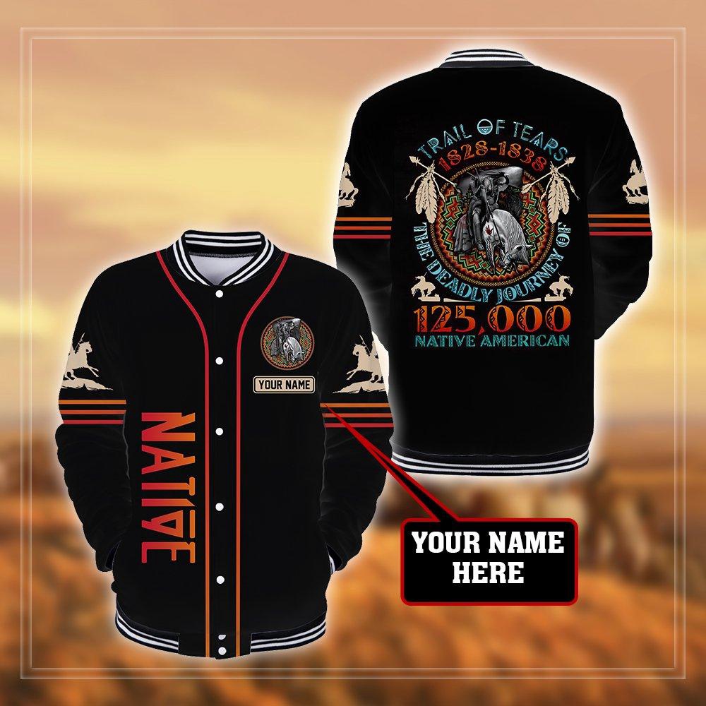 Native American Jacket, Personalized Trail Of Tear Native American 3D All Over Printed Baseball Jacket, Native American Style Jackets