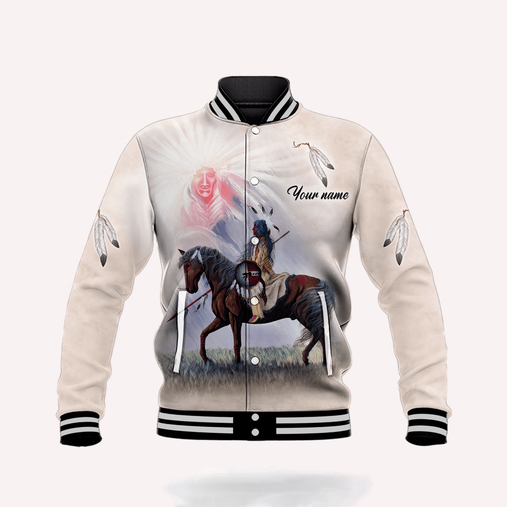 Native American Jacket, Warrior Native American 3D All Over Printed Baseball Jacket, Native American Style Jackets