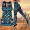 Native American Leggings, Beadwork Native American Hollow Tanktop Leggings Set, Native American Tank Tops