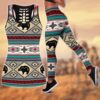 Native American Leggings, Bear Paw Native American Hollow Tanktop Leggings Set, Native American Tank Tops