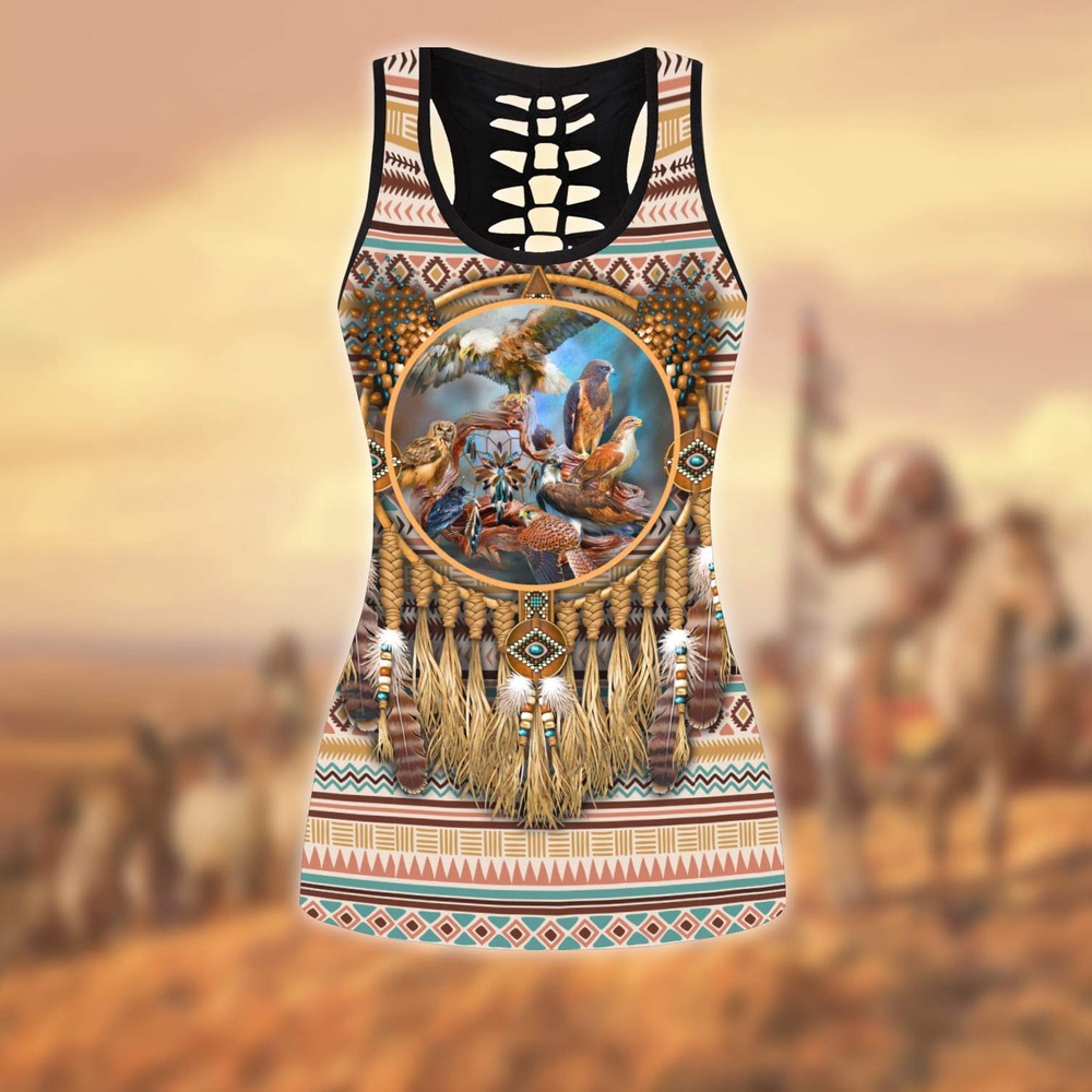 Native American Leggings, Bird Dreamcatcher Native American Hollow Tanktop Leggings Set, Native American Tank Tops