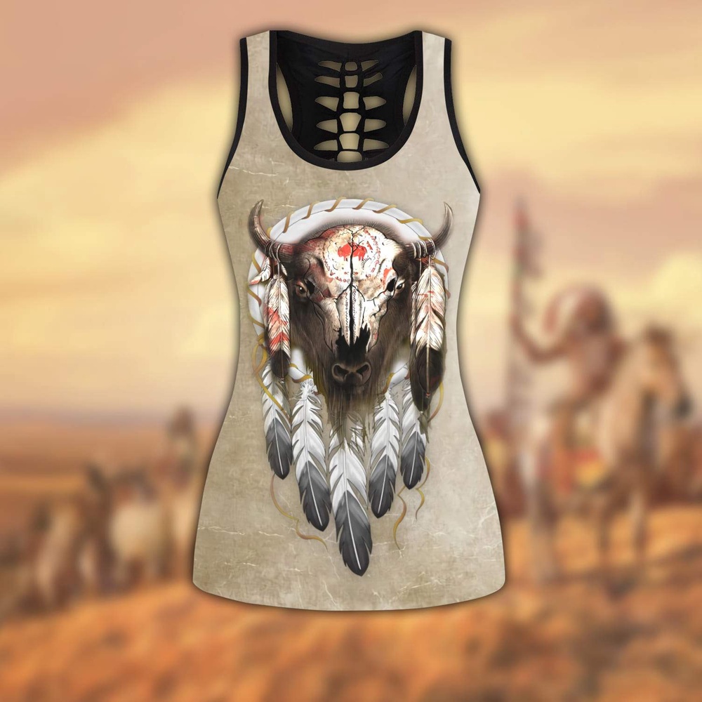 Native American Leggings, Bison Native American Hollow Tanktop Leggings Set, Native American Tank Tops