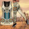Native American Leggings, Black Owl Native American Hollow Tanktop Leggings Set, Native American Tank Tops