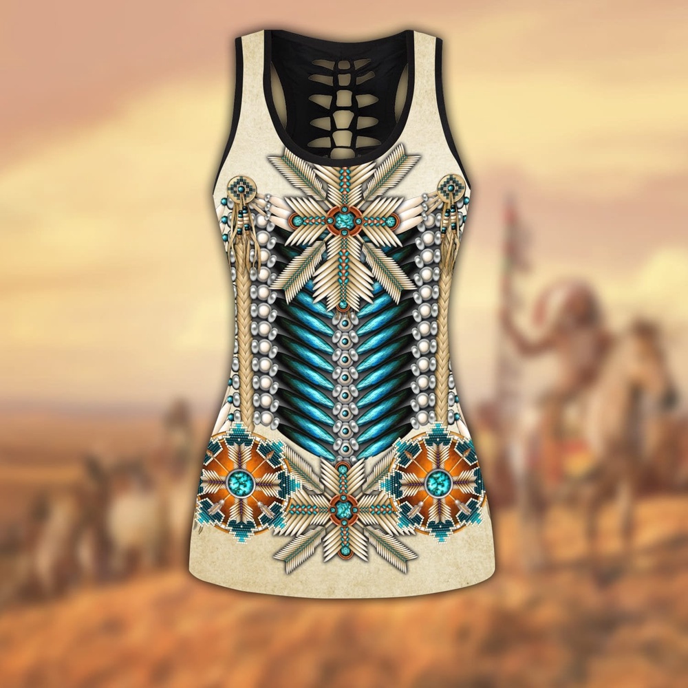 Native American Leggings, Bohemia Native American Hollow Tanktop Leggings Set, Native American Tank Tops