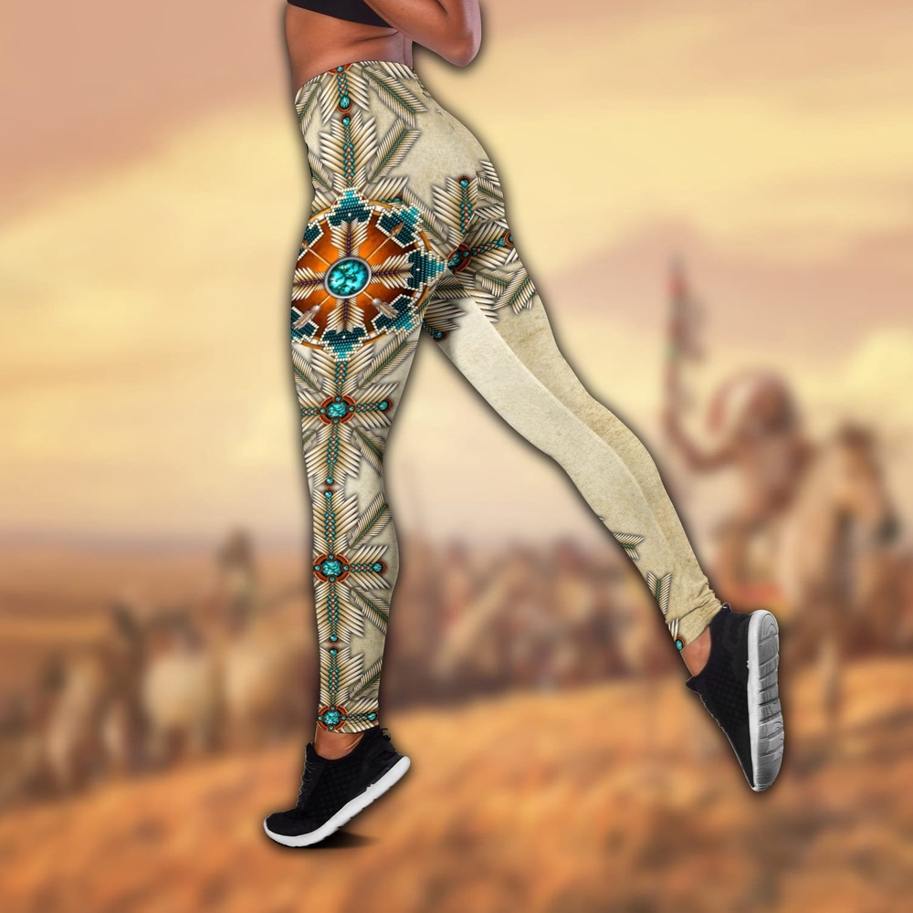 Native American Leggings, Bohemia Native American Hollow Tanktop Leggings Set, Native American Tank Tops