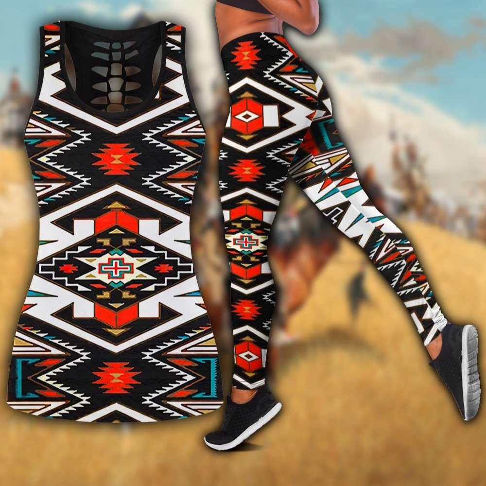 Native American Leggings, Brocade Native American Hollow Tanktop Leggings Set, Native American Tank Tops