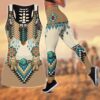 Native American Leggings, Buffalo Skull Native American Hollow Tanktop Leggings Set, Native American Tank Tops