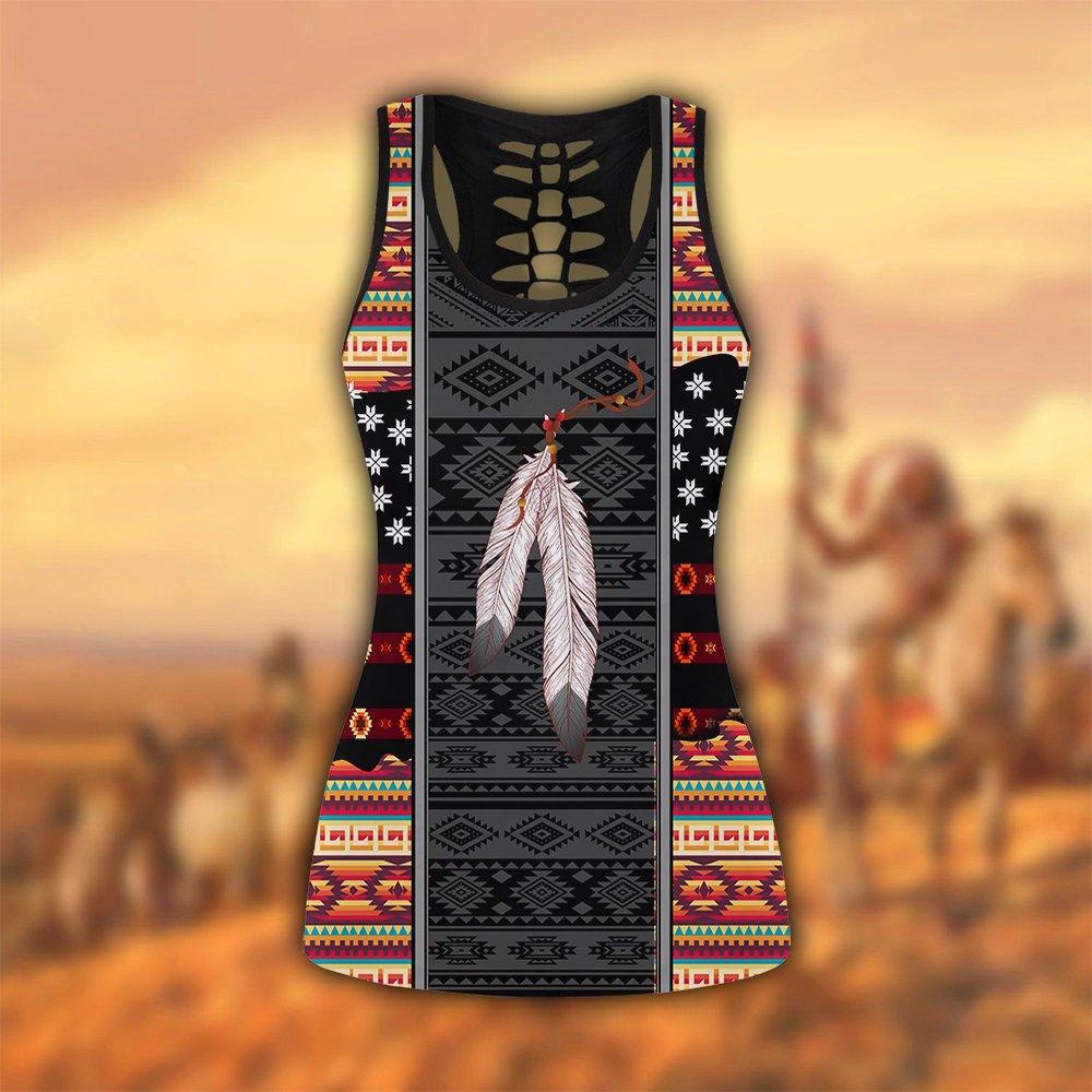 Native American Leggings, Casual Soft Native American Hollow Tanktop Leggings Set, Native American Tank Tops