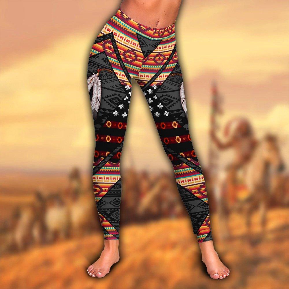 Native American Leggings, Casual Soft Native American Hollow Tanktop Leggings Set, Native American Tank Tops